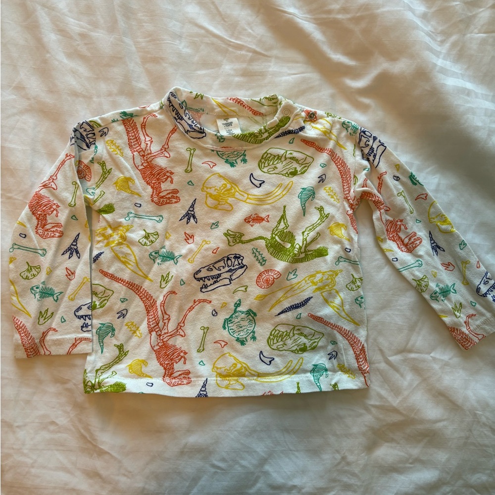 Tucker + Tate White Long Sleeve Dinosaur Print Top with Multicolor Sketches